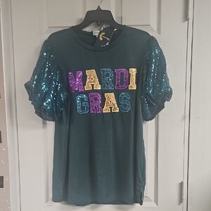 Mardi Gras  Shirt with Sequin Sleeves